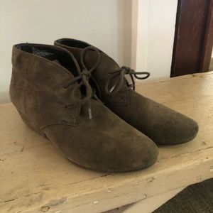 Olive green leather suede booty shoes